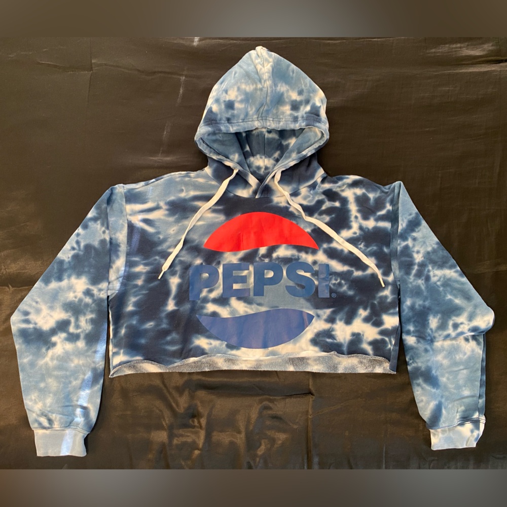 Pepsi Tie Dye Cropped Hoodie Blue/Red/White Size Large Used Excellent Condition